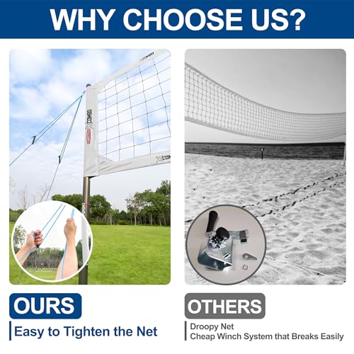 Professional Volleyball Net Set Heavy Duty for Outdoor Backyard Portable with Aluminum Adjustable Height Scoring Poles, Regulation Nets System for Tournament, Grass - color: White