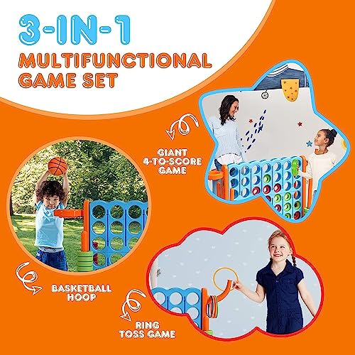 AKUSTIK Giant Connect Game Outdoor, 4 in a Row Jumbo 4 to Score for Kids Adults Family Party Yard Lawn, Large Connect Game with Quick Release Slider 42 Jumbo Rings - color: Orange