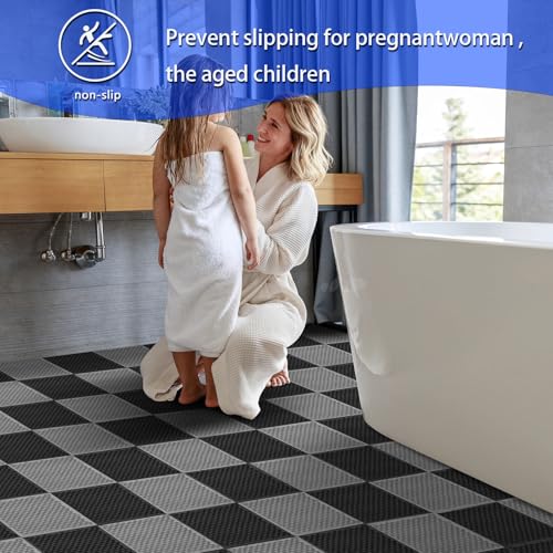 16 PCS Modular Interlocking Cushion Interlocking Floor Tiles with Hole Drainage Mat 10" x 10" Non Slip Pool Deck Mat Outdoor for Drain Deck Pool Patio Shower Kitchen Balcony (Black&Grey) - color: Black&grey