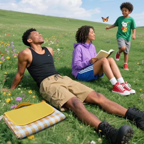Picnic Blankets,Large Beach Blanket Sandproof Foldable,Beach Mat Sand Free Waterproof Packable for Outdoor Grass Camping Ground (Yellow)