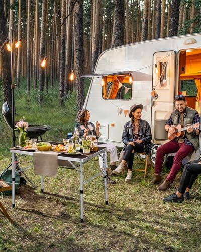 Sportneer Folding Table: Adjustable Height Camping Essentials 35.4" L x 23.6" W 2 Height with Mesh Layer - Compact & Portable Small Folding Table for Outdoor Camp Garden Picnic BBQ Dining Cooking - color: Black, size: 35.4"L x 23.6"W (2 Height)