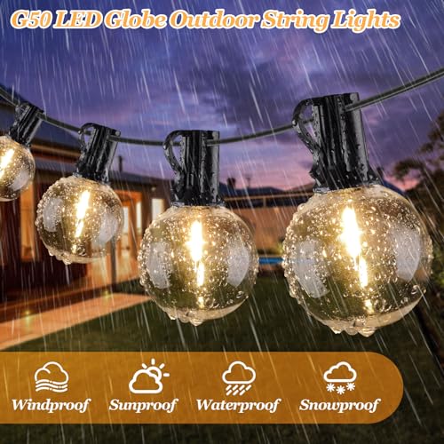 Bosceos 100ft Outdoor G50 LED Globe String Lights Dimmable Waterproof Shatterproof Light Strings with 52 Bulbs Connectable Commercial Hanging Lights for Christmas Patio House Backyard Balcony Party - color: Black, size: 100FT-G50