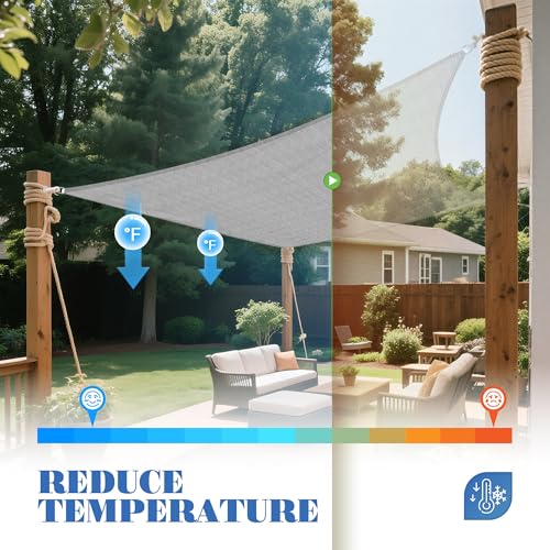 ECOOPTS 10'x12' HDPE Sun Shade Sail Rectangle Canopy Shades for Outdoor Patio Pergola Cover Blockage 95% UV Resistant(Gray)