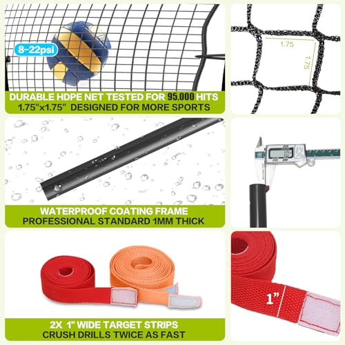 Volleyball Rebounder Net 7x4 Ft, 5-Angle Adjustable Rebounder Net for Practicing Digging, Setting, Spiking, Bounce Back Training Equipment with 2 Target Stripes & Portable Travel Bag for Storage - color: NET101-Black