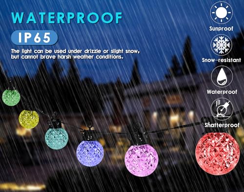 Sunlitec Solar LED String Lights, 25 RGB Color Changing Bulbs, Bluetooth App Control, IP65 Waterproof, 8 Scene & 4 Music Modes, 15ft Globe Lights for Patio, Backyard, and Party Decor