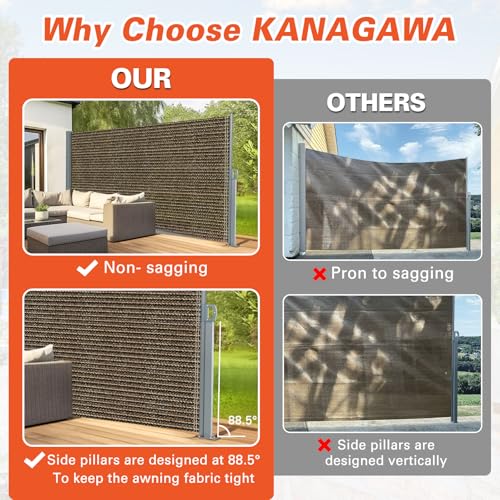 KANAGAWA 71'' x 118'' Retractable Side Awning - Folding Privacy Screen | Waterproof & UV-Resistant Outdoor Shade Divider for Patio, Garden, Balcony & Commercial Use(Mocha) - color: Mocha, size: 71'' x 118''