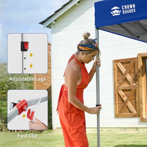 CROWN SHADES 10x10 Pop Up Canopy with 1 Side Wall - Beach Tent with One Push Setup - Outdoor Sun Shade for Events, Parties, Camping - Gazebo with STO-N-Go Cover Bag (Navy Blue) - color: Navy Blue, size: 10x10FT