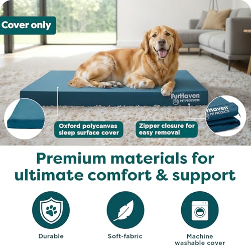 Furhaven Replacement Dog Bed Cover Water-Resistant Indoor/Outdoor Logo Print Oxford Polycanvas Mattress, Washable - Deep Lagoon, Large - color: Deep Lagoon, size: Large (Pack of 1)