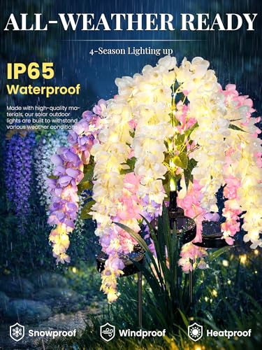 GIGALUMI Solar Lights Outdoor for Garden Decor, 3 Pack Solar Flower Lights Waterproof, 2 Lighting Modes Wisteria for Pathway,Yard, Patio Decoration, Gardening Gifts for Women (Multi-Colored) - color: Multicolor