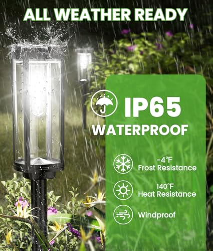 BITPOTT Bright Solar Lights Outdoor 6 Pack, Solar Pathway Lights Waterproof IP65, Auto On/Off Pathway Landscape Lighting, Long Lasting Outdoor Light for Walkway Path Garden Lawn Patio Decor Lighting - color: Cool White, size: 6 Pack