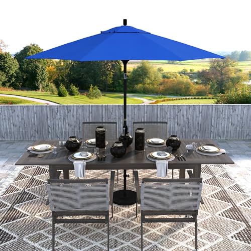 California Umbrella 9' Round Aluminum Market Umbrella, Crank Lift, Push Button Tilt, Black Pole, Royal Blue Olefin - color: Royal Blue