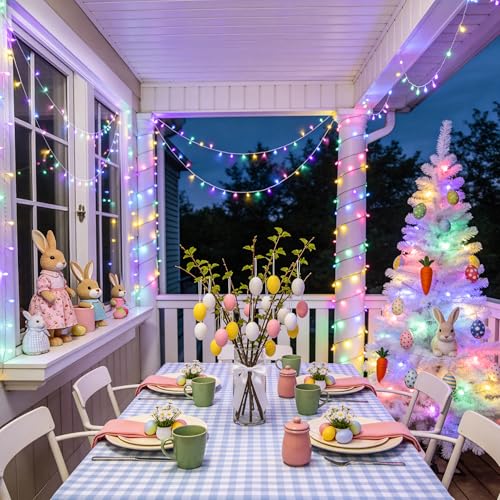 JMEXSUSS Easter Lights Clear Wire Outdoor Indoor, 168ft 600 LED Multicolor Easter String Lights Plug in for Bedroom Tree Room Party Decorations - color: Easter, size: 600 LED