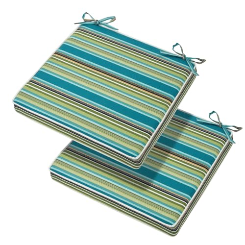 Magpie Fabrics Indoor Outdoor Waterproof Square Chair Cushion, 18" x 18" x 2.5", 2 Pack, Water Resistant Seat Cushions, for Patio Garden Office, Green Stripe - color: Green Stripe