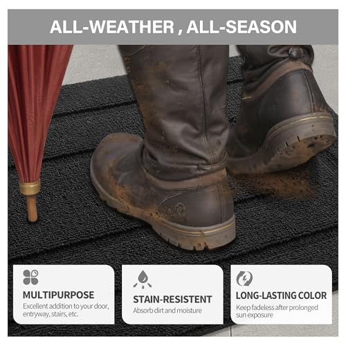 GRANNY SAYS Front Door Mat Outside Entrance, Welcome Matt Non-Slip, Outdoor Door Mats for Entryway, Long Front Porch Mat Low Profile Resist Dirt Easy to Clean, 47"x32", Black - color: A-black, size: 2'8" x 3'11" (Rectangular)