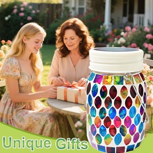 Mosaic Lanterns Outdoor Garden Decor Waterproof Lights,Solar Mosaic Christmas Gifts for Women Mom Grandma Halloween and Garden,Patio,Pathway & Yard Décor (Red) - color: Red