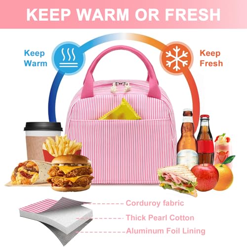 LEDAOU Lunch Box for Women Insulated Lunch Bag Corduroy Lunch Tote Bags Leakproof Cooler Lunch Case for Travel Work Picnic (K-Stripes-Pink) - color: K-Stripes-Pink
