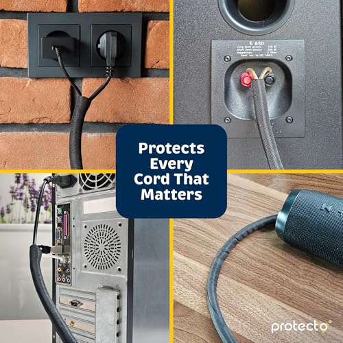 PROTECTO Heavy Duty Dog & Cat Cord Protector 10ft Long Sleeve, Easy-to-Use 3/8 in Cord Cover for Pet, Odorless Black Color, No Chew Solution for Power, Audio & Video Wire Tubing, Fits 4-6 Cables - color: Black, size: 3/8"-10ft - 1pk