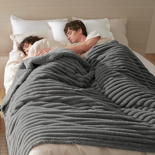 Bedsure ComfyFleece™ Waterproof Dog Blankets for Large Dogs - Soft Pet Cat Blanket Corduroy Fleece for Bed Protector Washable, Cozy Calming Reversible Furniture Protection,60"x80", Warm Grey - color: Warm Grey, size: Twin(60x80")-1pc
