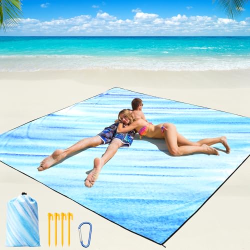 AISPARKY Beach Blanket Waterproof Sandproof Lightweight Durable Compact Sand Free Beach Mat 79”x 83” for 1-4 Adults for Festival Travel Camping Hiking Picnic Blanket (Slanting-BL&W) - color: Slanting-bl&w-ripple