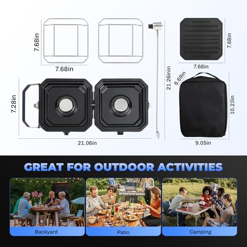 Adjustable 2-Burner Portable Stove with 16000 BTU, with Camping Grill and Carrying Bag, Portable Propane Camp Stove with 2 Burners & Piezo Ignition for Camping, Backyard BBQ,Tailgating (Green) - color: Green