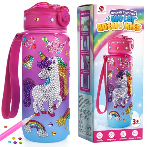 Mocoosy Unicorn & Mermaid Water Bottle with Waterproof Stickers- 27oz Leakproof Standard Sport Bottle with Lids - Decorating Kit & Birthday Gift for Girls 4-12 (Pink)