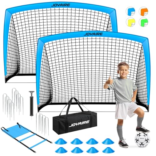 Pro-Grade Kids Backyard Soccer Goal, Tear-Resistant 5-Layer Polyester Soccer Net & 10mm Poles for Maximum Durability, 4x3ft/6x4ft/7x5ft, Pop Up Portable Soccer Training Equipment Set with Size 4 Ball - size: 6 ft x 4ft, style: Blue