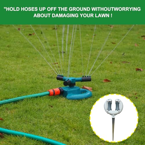 3 Pcs Garden Hose Guides for Outside - 10.6 Inch Rust-Proof ABS & Galvanized Metal Lawn Hose Guide Spike Holder, Roller Reel Lawn Hose Support, Garden Hose Guide Nail, Garden Hose Accessories