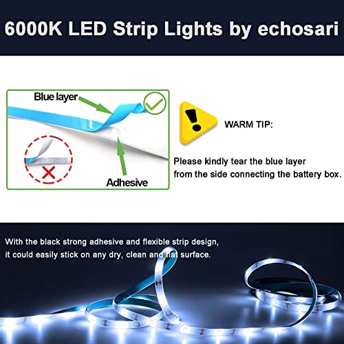 echosari Battery Operated Led Strip Lights White with Remote, 8 Modes, Dimmable, Timer, Self-Adhesive, Cuttable, for PC TV Kitchen Cabinet Shelves Bedroom Decor (3m 90LED) - color: Cool White, size: 9.8Ft