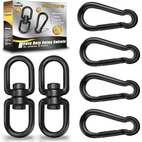 Black Swing Swivels 2 Pack, 304-Stainless Steel Swivel Rings, Double Eye Swivel Swing Hanger, Heavy Duty Swivel Hooks for Heavy Bag, Aerial Silks Swivel (M8, 2Pack) - color: Black, size: M8 x 2Pack