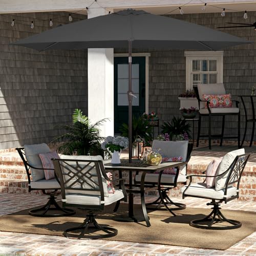 JEAREY 6.5x10 ft Rectangular Patio Umbrellas Rectangle Outdoor Umbrella with Push Button Tilt and Crank, Market Table Umbrella 6 Sturdy Ribs UV Protection for Poolside Garden Backyard Deck, Gray - color: Gray