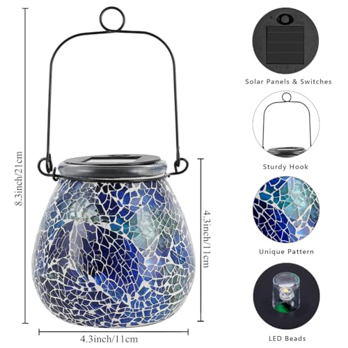Stargarden Mosaic Solar Lantern ,Outdoor Hanging Waterproof Mosaic Light Solar Table Lamp for Garden ,Patio,Yard Decor (Blue ) - color: Blue Starryfill