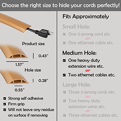 Rubber Bond Cord Cover Floor Cable Protector - Strong Self Adhesive Floor Cord Covers for Wires - Low Profile Extension Cord Covers for Floor & Wall - color: Brown - One Thick Cord, size: 8 Feet
