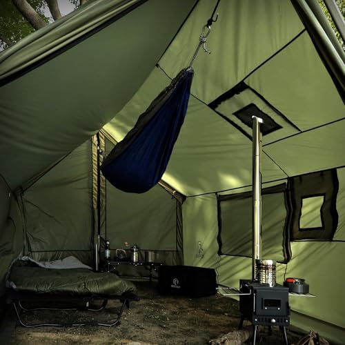 REDCAMP Large Hammock Hot Tent with Stove Jack, Waterproof & Windproof Winter Wall Tent with Snow Skirt, Ultralight 4 Season Tents for Camping, Hiking, Bushcraft, Backpacking, Hunting - style: Army Green/Tent