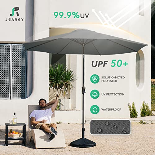 JEAREY 9FT Outdoor Patio Umbrella Outdoor Table Umbrella with Push Button Tilt and Crank, Market Umbrella 8 Sturdy Ribs UV Protection Waterproof for Garden, Deck, Backyard, Pool (Dark Gray) - color: Dark Gray