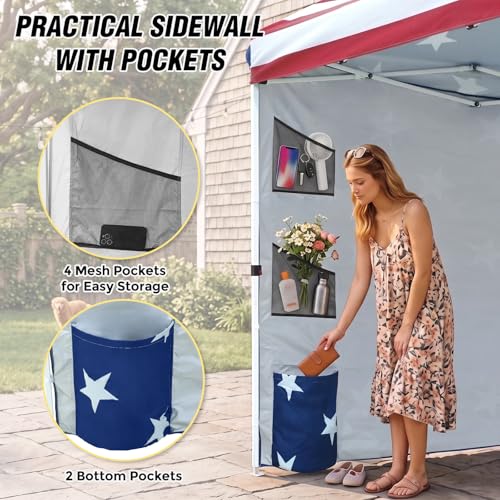 EAGLE PEAK Commercial Canopy 10x10 with Sidewall Storage, Easy OnePerson Setup Pop Up Canopy Tent with Roller Bag, Stakes, Ropes, and Weight Bags, American Flag - color: American Flag