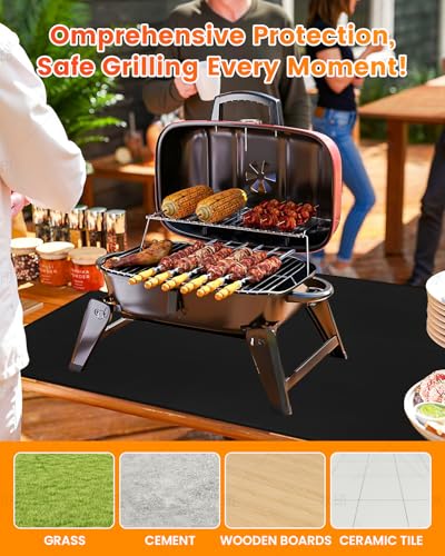 52x40in Under Grill Mats for Outdoor Grill,Double-Sided Fireproof Grill Pad,Indoor Fireplace/Fire Pit Mat,Waterproof Oil Proof Fiberglass Grill Mats, Ground Protection for Outdoor BBQ