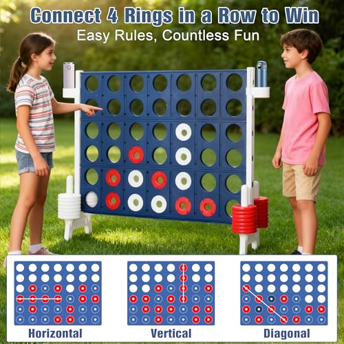Jumbo 4-to-Score Game Set, Giant 4-in-a-Row Tic Tac Toe for Outdoor Yard & Indoor Party, 4 FT Family Games for Teens and Adults with 42 Big Rings