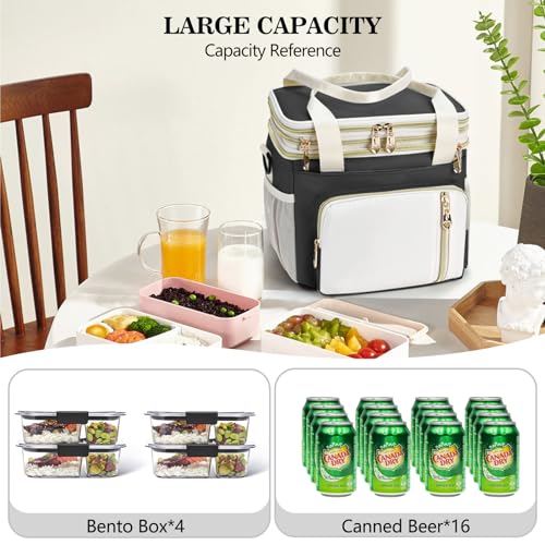 Lunch Box & Lunch Bag for Women Men, Large Insulated Adult Lunch Box Leakproof Lunchbox Cooler Bag for Work Picnic Beach,16L, Black & White - color: Carbon Black