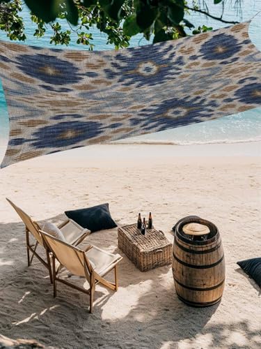 Boho Blue Brown Sun Shade Sail 14' x 18' Ethnic Modern Geometric Abstract Art Waterproof Sun Shade Rectangle UV Block Canopy Awning Outdoor Sunshade for Patio Porch Pergola Deck Backyard Garden - color: blue, size: 14' x 18'