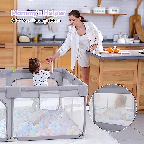 Dripex Large Baby Playpen 71"x47", Big Play Pens for Babies and Toddlers- Indoor & Outdoor Kids Safe Play Area, Soft Breathable Visible Mesh, Anti-Fall & Anti-Slip Design Baby Fence, Grey - color: Grey, size: 71"×47"