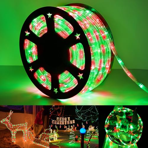 200ft LED Rope Lights Outdoor, 1440 LED Connectable and Flexible Tube Lights with 8 Modes, Waterproof LED Rope Lighting for Garden Patio Pool Bedroom PartyIndoor Outdoor Christmas Decor (Red & Green) - color: Red & Green, size: 200ft