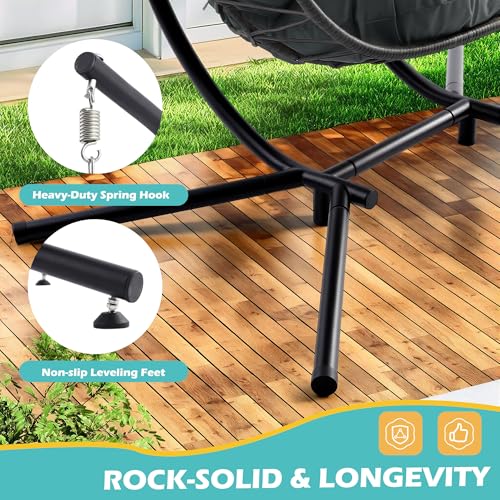 Double Outdoor Hanging Egg Chair with Stand & Oversized Cushion, 700LBS Capacity Heavy-Duty Patio Swing Hammock Chair, Thickened Metal Frame for Garden, Balcony, Bedroom (Gray, Grand) - color: Grey, size: Grand