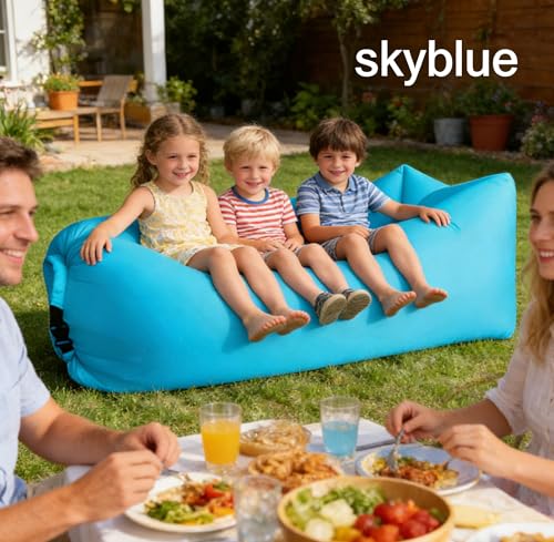 Inflatable Lounger Air Sofa, 210T Polyester, Portable Waterproof Couch with Carry Bag, Supports 450 LBS, for Camping, Beach, Travel (Black) - color: Black
