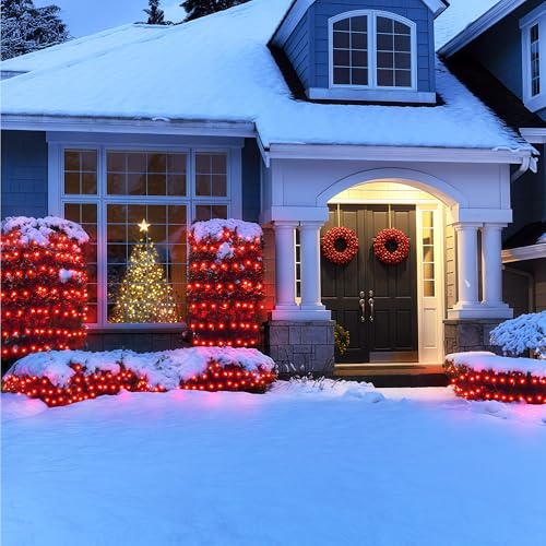 BlcTec Outdoor Christmas Lights 360 LED 9.8ft x 6.6ft Christmas Net Lights with 8 Modes, UL Certified, Timer, Connectable, Waterproof for Trees, Bushes, Shrubs, Yard Outdoor Xmas Decorations, Red - color: Red, size: 360LED