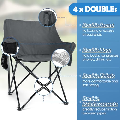 HaSteeL Camping Chair for Adults, Compact Folding Portable Chairs Set with Side Pockets for Outdoors Fishing, Hiking, Backpacking, Picnic, Beach, Travel, Supports to 250lbs, & Storage Bags (Grey) - color: Grey