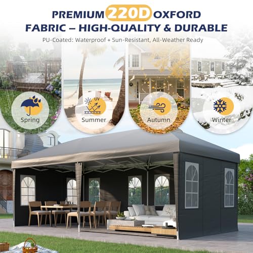 EROMMY 10x20 Heavy Duty Pop Up Canopy Tent with 6 Removable Sidewalls, Waterproof UV50+ Gazebo with Mosquito Netting, Easy Setup Instant Shelter for Backyard, Party, Wedding & Commercial Use, Black - color: Black, size: 10’x 20’