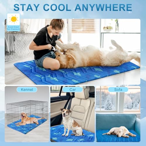BEAUTYZOO Dog Cooling Mat- Upgraded Thicken Cooling Mat for Large Dogs Reversible(Cool & Warm) Pet Ice Cool Bed Washable & Portable, Summer Crate Pad for Big Dog Puppy Up to 44 lbs, Shark Blue 36X23IN - color: Shark Blue, size: 36.0"L x 23.0"W x 1.0"Th(M)
