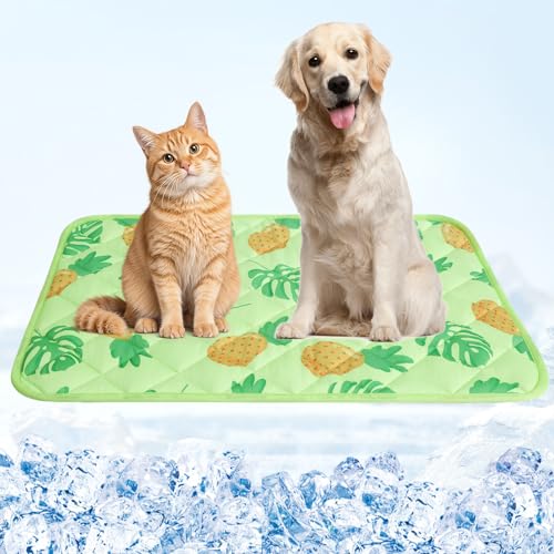 Homimp Dog Cooling Mat,27.5"x38.5" Thicken Self-Cooling Mat for Dog Large,Internal Waterproof & Endothermic,Washable Pet Ice Cool Pad Blanket,Pet Sleeping Pad for Indoor Outdoor in Summer, Green L - color: Green Pineapple, size: Large 27.5IN x 38.5IN