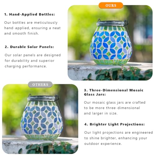 Starsoul 2 Pack Solar Lanterns Outdoor Waterproof, Gorgeous Mosaic Solar Lantern Outdoor Garden Decor, Solar Hanging Lights for Outside Patio Yard - color: Blue-2PC