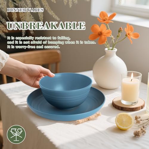 Wrova Wheat Straw Dinnerware Sets of 20,Dishwasher Safe Kitchen Plates and Bowls Sets,Camping Dishes Sets Contains Dinner Plates,Cereal Bowls,Drinking Cups and Flatware.(Blue) - color: Navy Blue, size: 20 Pack